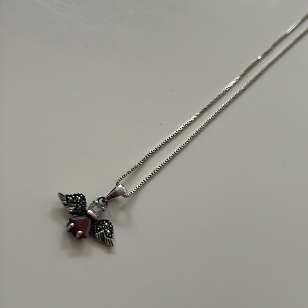 Silver Angel With Red Ruby, Stone, And Diamond - image 2